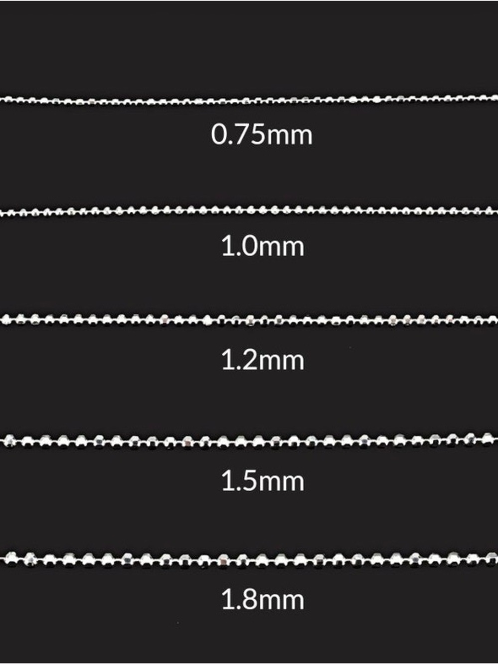 925 Sterling Silver Beaded Chain Necklace 1.2 mm